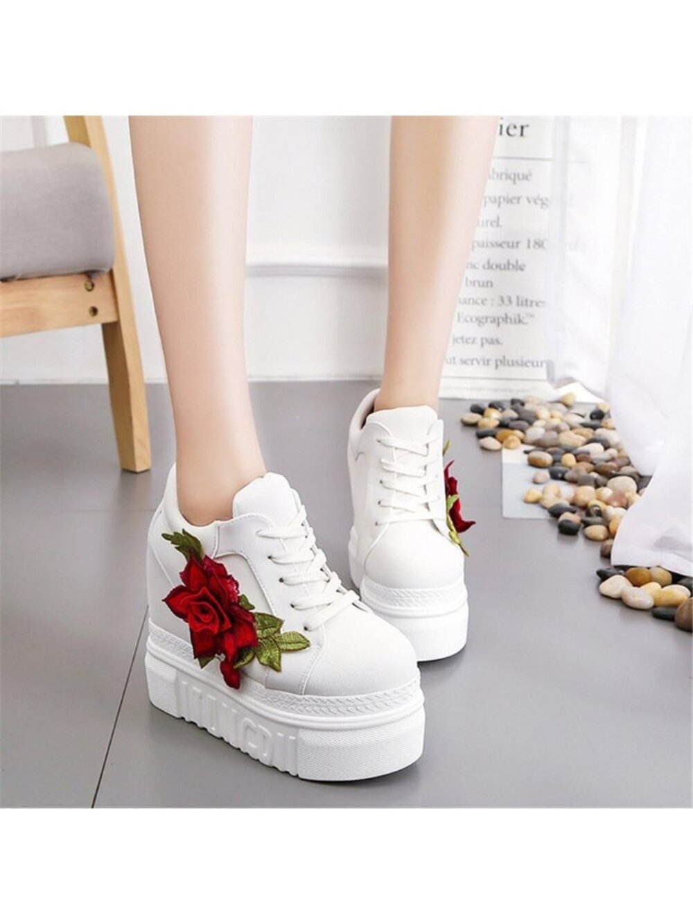 Women's White Canvas Fabric Rubber Sole High Wedge Heel Brides Wedding Shoes - Picture 3 of 5